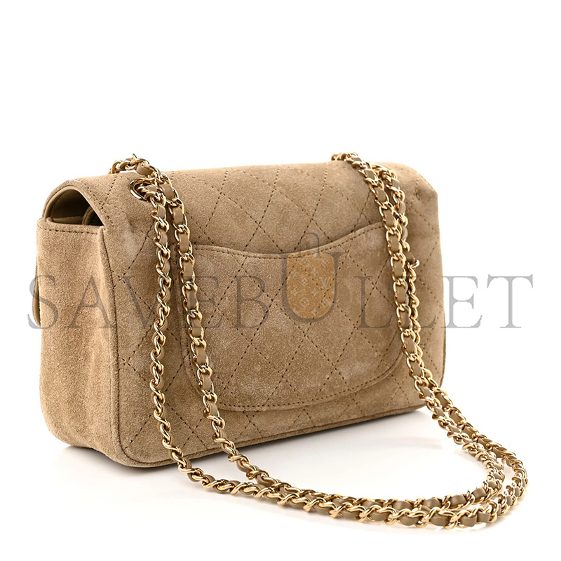 Ch**el MASTER SUEDE CALFSKIN MINI SOUPLISSIMO FLAP DARK BEIGE (20*13*6cm)